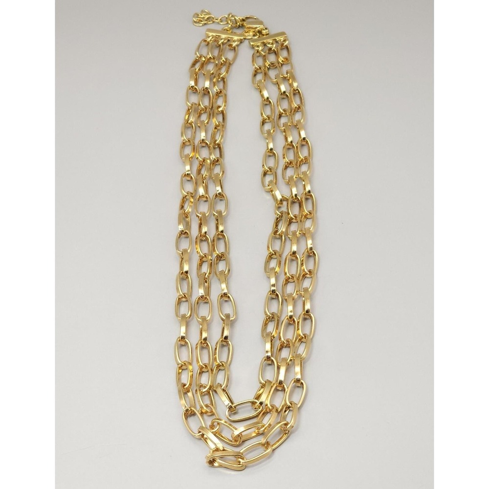 Vintage Monet Gold Tone Triple multi Chain Oval Link Necklace 16"-18" Adjustable - Picture 2 of 8